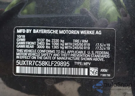 2019 BMW X3 Sdrive30I z USA, uszkodzony, nr VIN 5UXTR7C58KLF29895